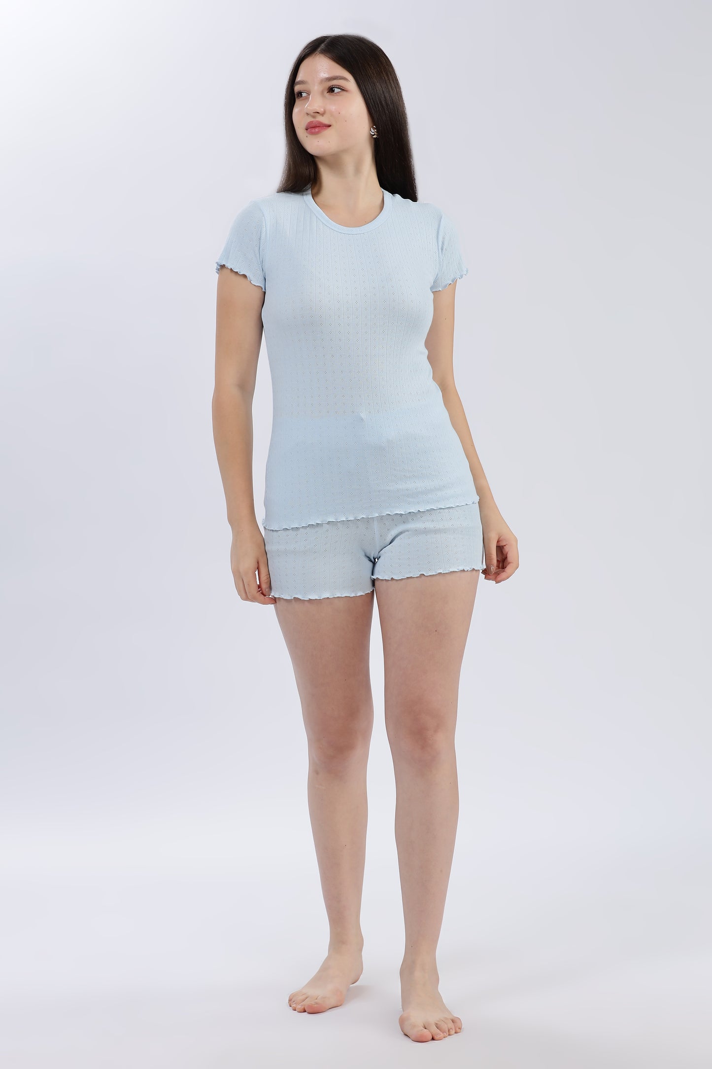 Women’s Pointelle Loungewear Short Set Blue