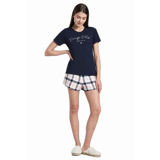 Women’s Cotton Tarten Shorts Set Navy