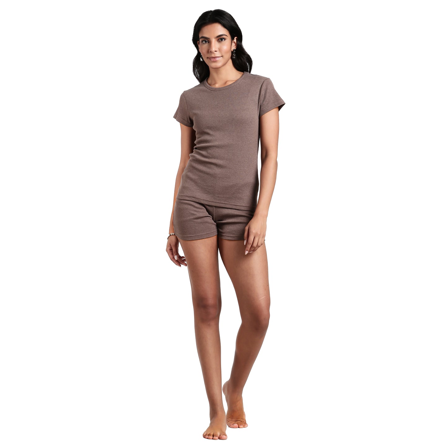Women’s Ribbed Short Set Brown