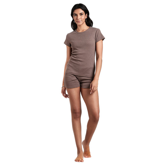 Women’s Ribbed Shorts Set Brown