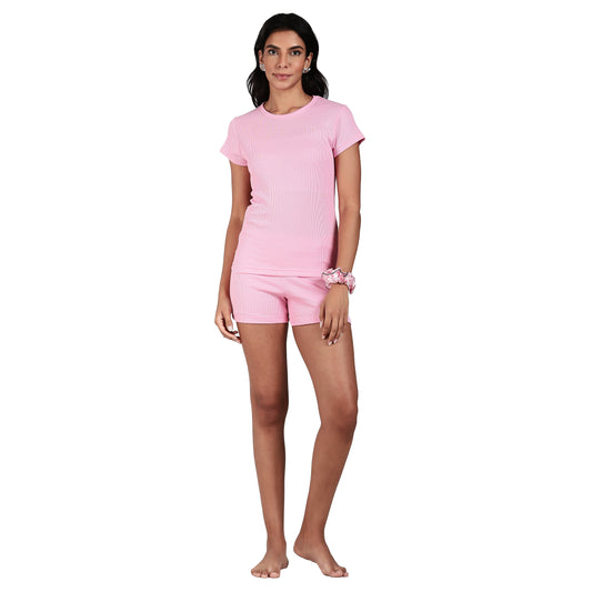 Women’s Ribbed Shorts Set Pink