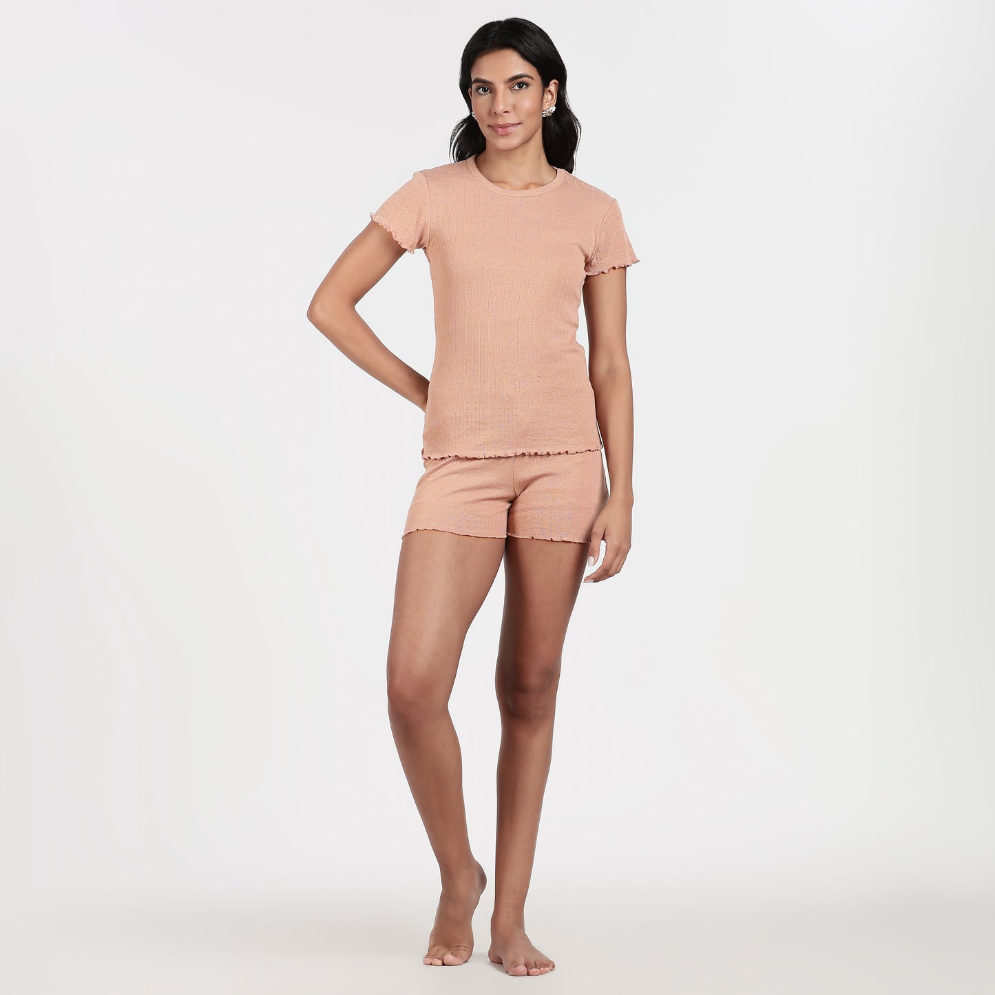Women’s Pointelle Loungewear Short Set Stone