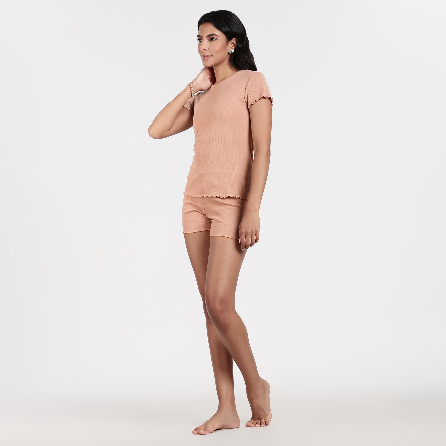 Women’s Pointelle Loungewear Short Set Stone