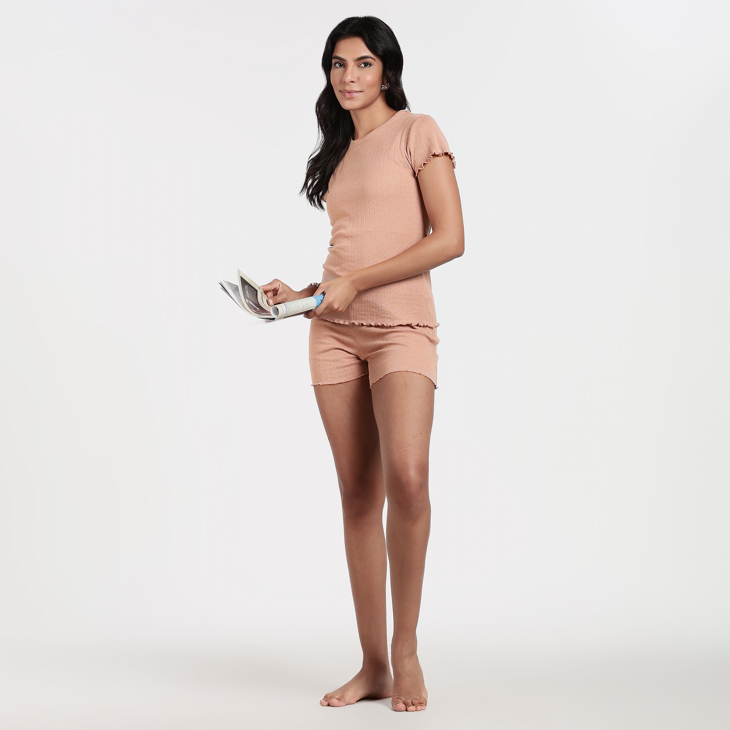 Women’s Pointelle Loungewear Short Set Stone