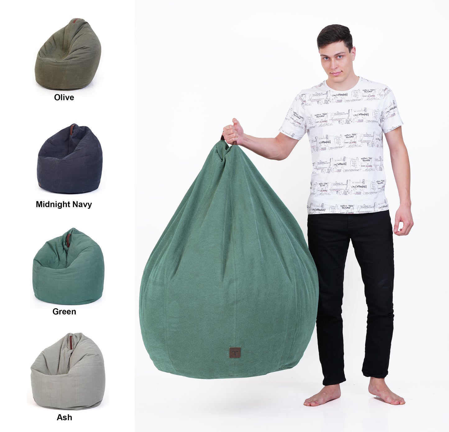 Turtle Bean Bags 100% Cotton Canvas Cover for Adults & Kids - Green