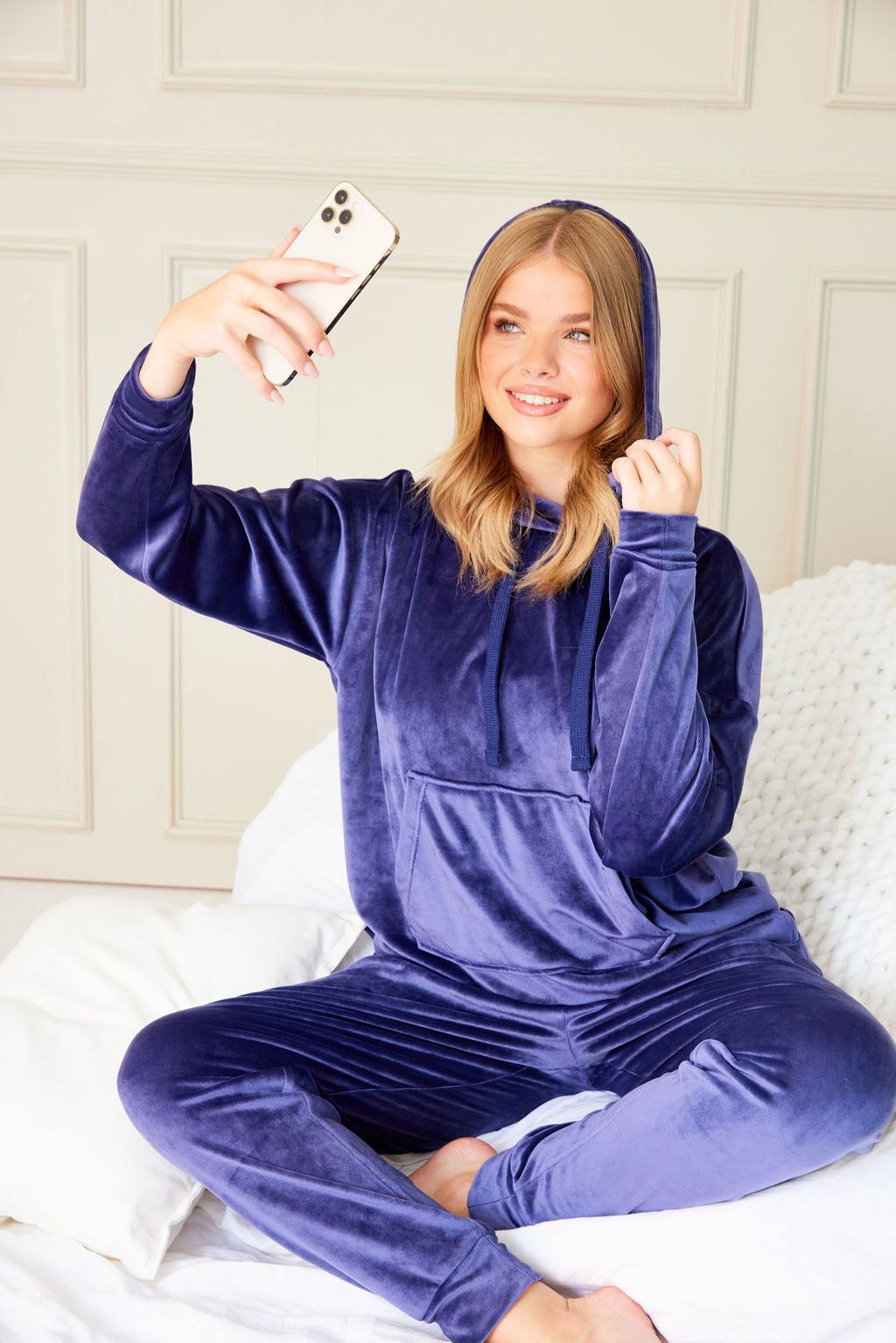 Plush Fleece Hooded Pyjamas Navy