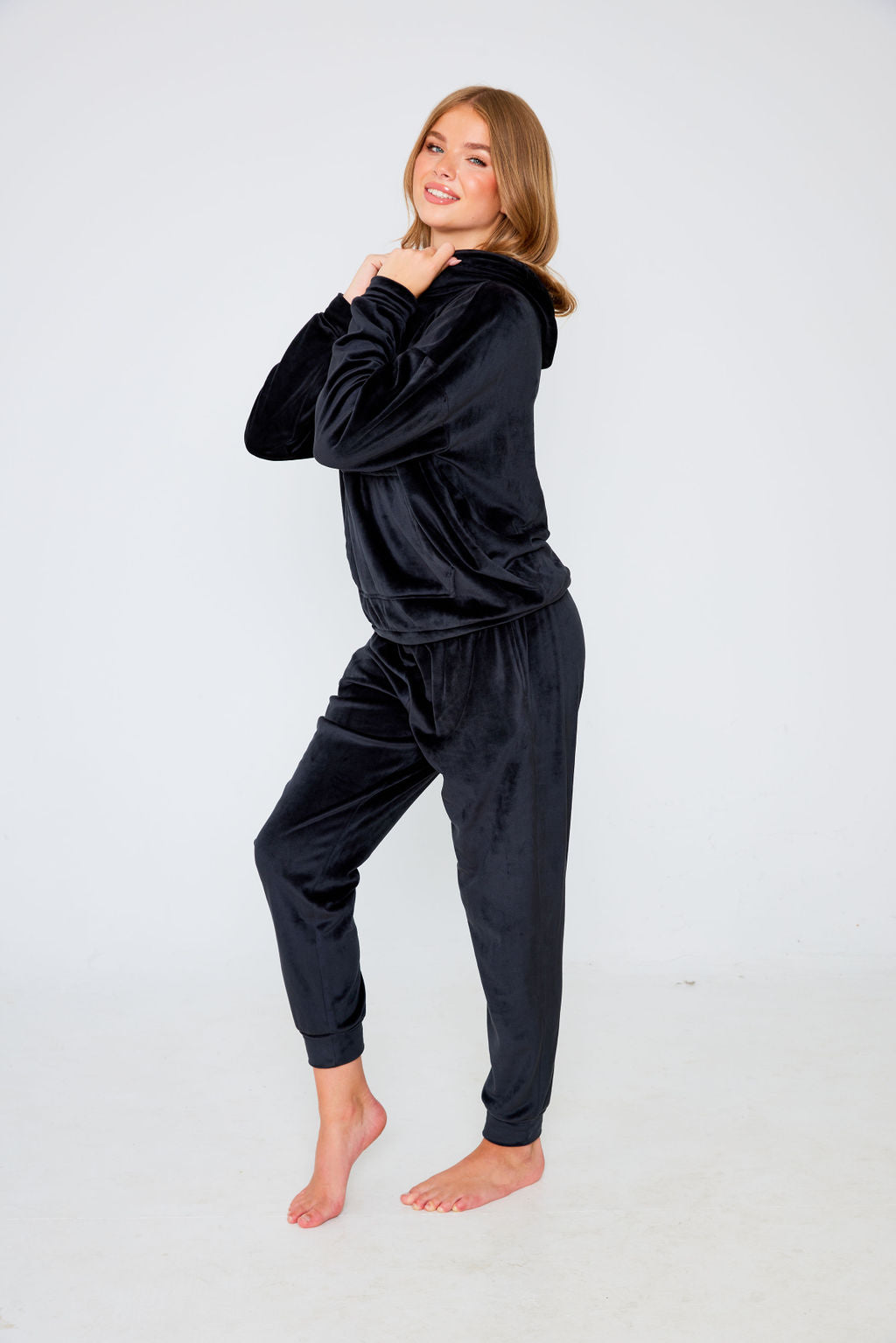 Plush Fleece Hooded Pyjamas Black
