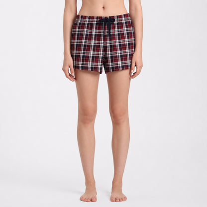Women’s Cotton Tarten Shorts Set Red