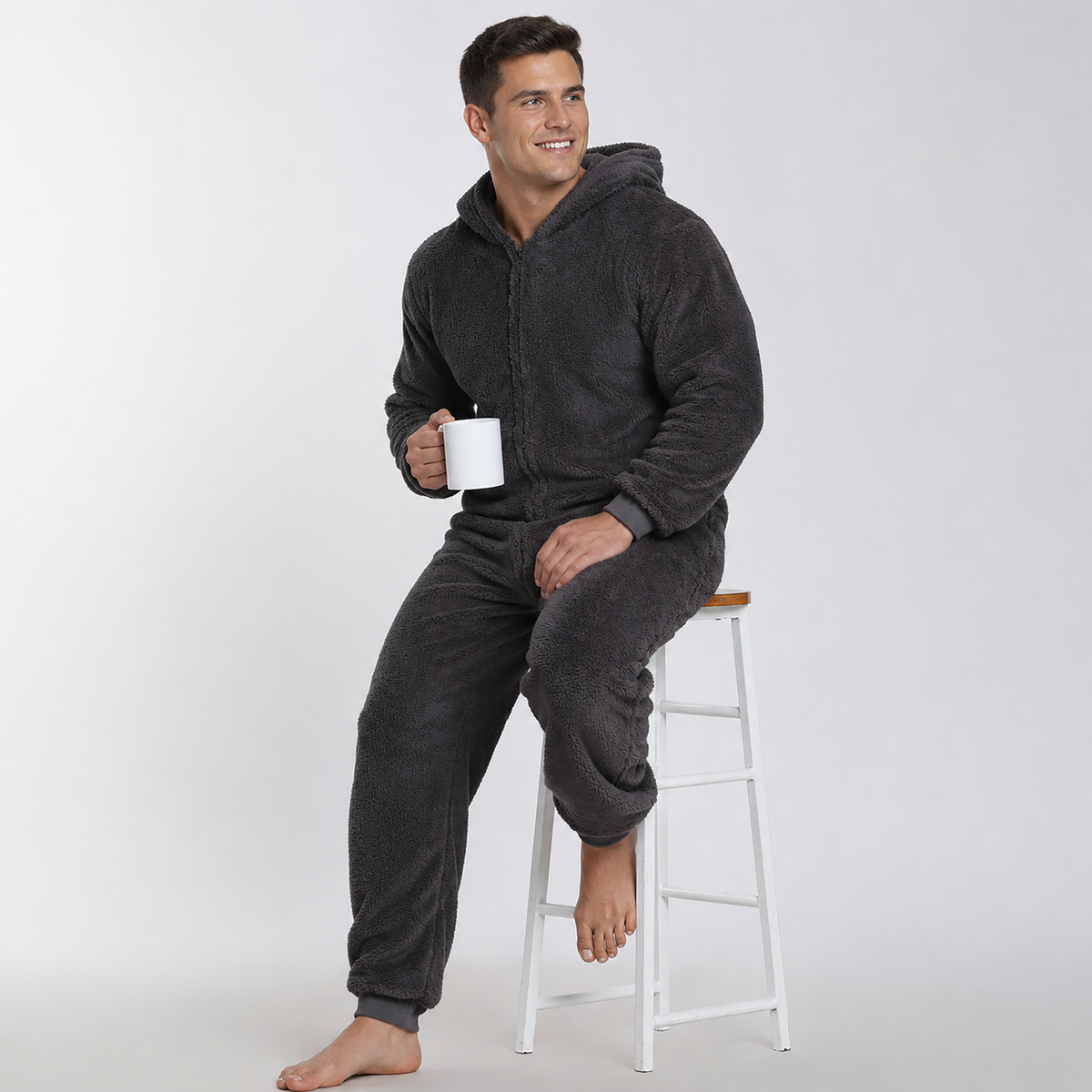 Men's Sherpa Fleece Onesie Charcoal