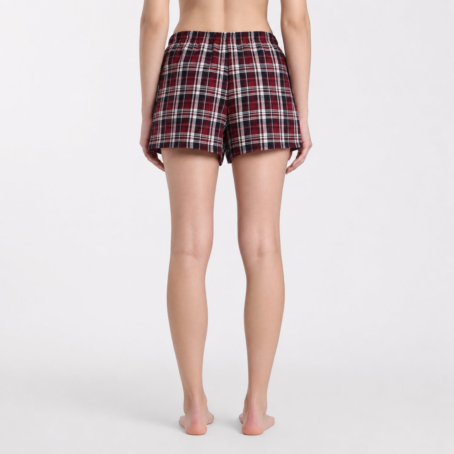 Women’s Cotton Tarten Shorts Set Red