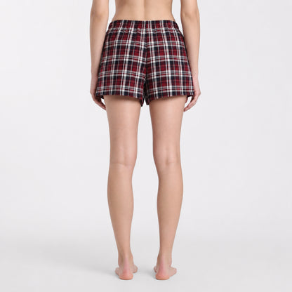 Women’s Cotton Tarten Shorts Set Red