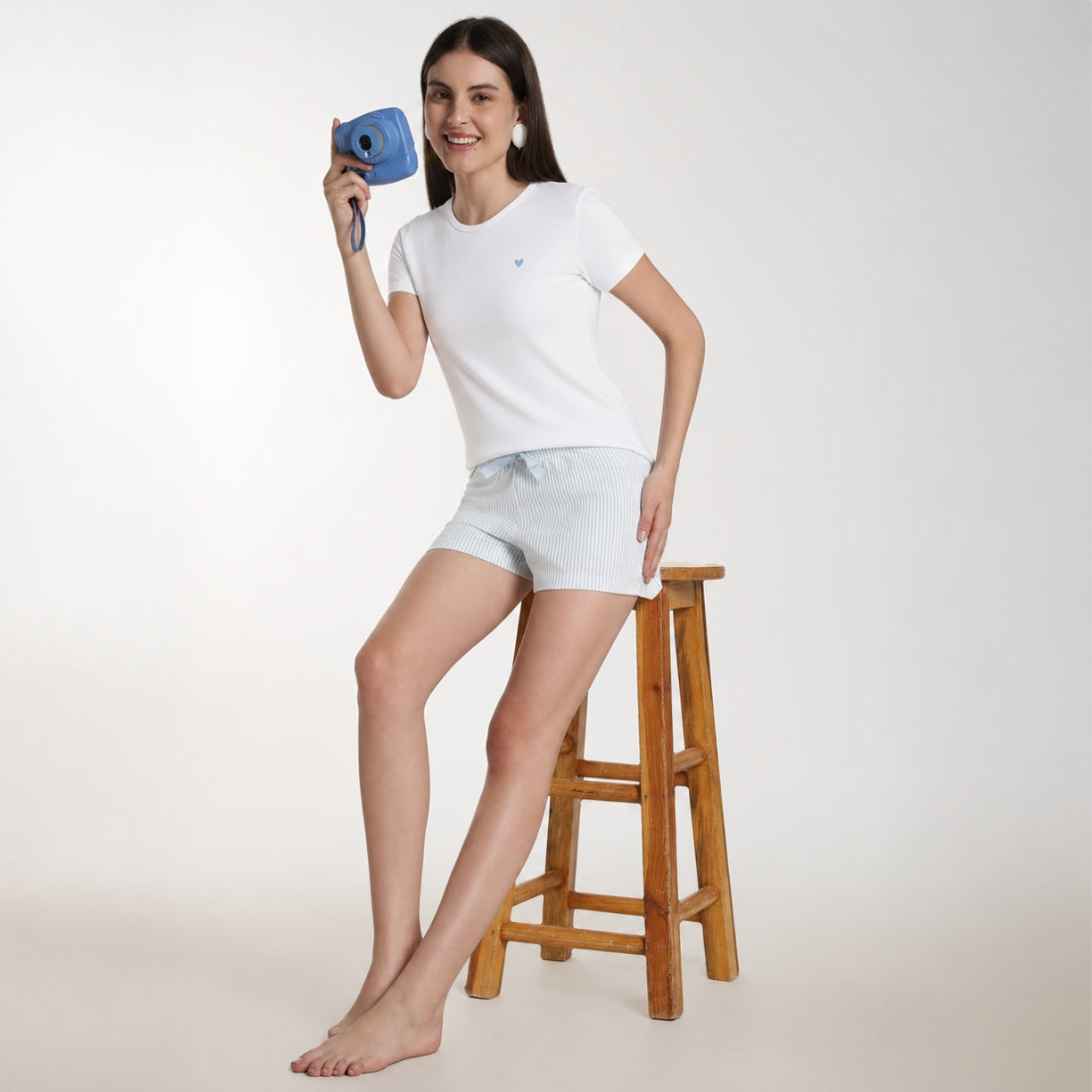 Women’s Gingham Shorts Set White