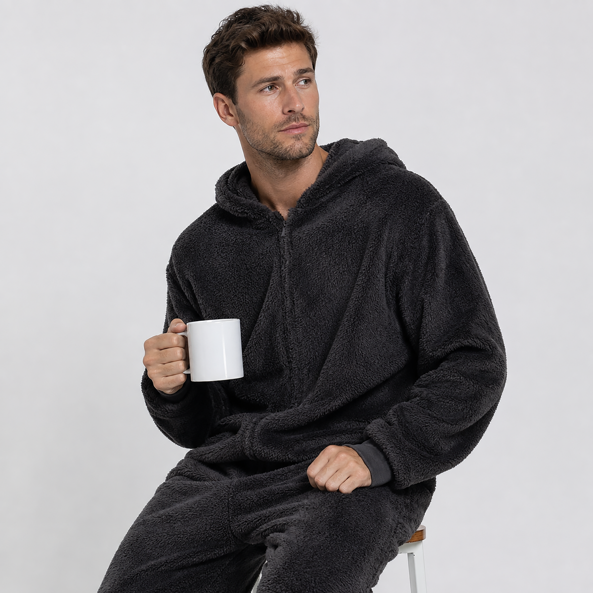 Men's Sherpa Fleece Onesie Charcoal
