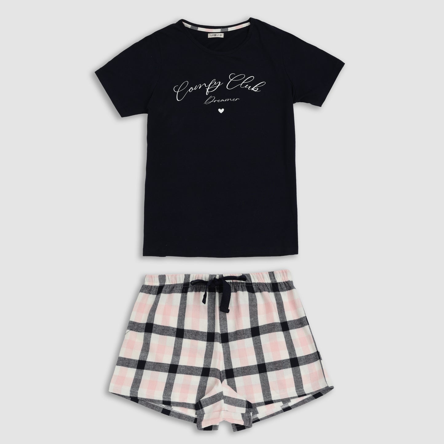 Women’s Cotton Tarten Shorts Set Navy