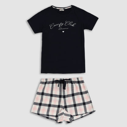 Women’s Cotton Tarten Shorts Set Navy