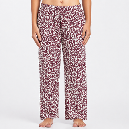 Women’s Folded Leopard Pyjama Set Burgundy