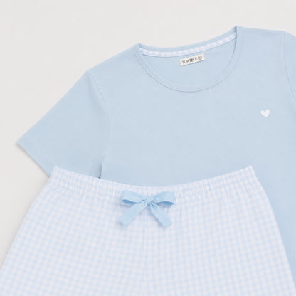 Women’s Gingham Shorts Set Blue