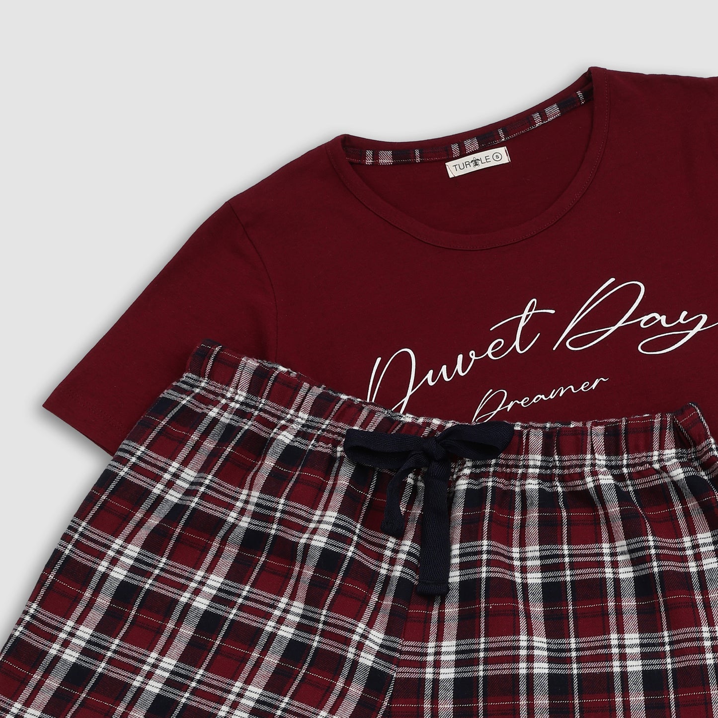 Women’s Cotton Tarten Shorts Set Red