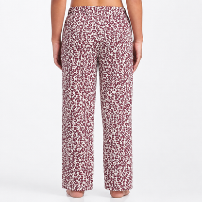 Women’s Folded Leopard Pyjama Set Burgundy