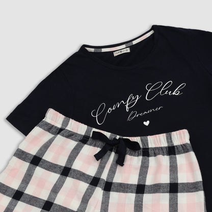Women’s Cotton Tarten Shorts Set Navy