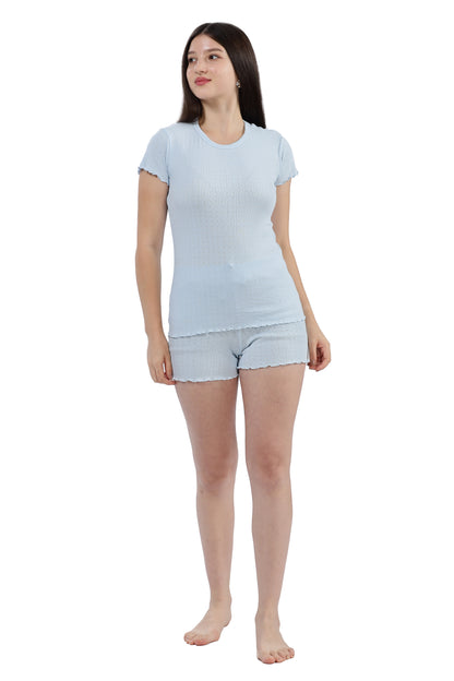 Women’s Pointelle Loungewear Short Set Blue
