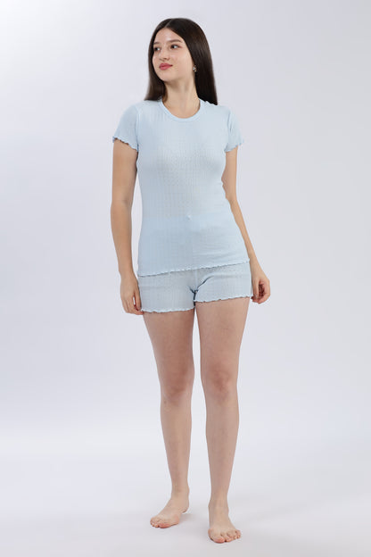 Women’s Pointelle Loungewear Short Set Blue