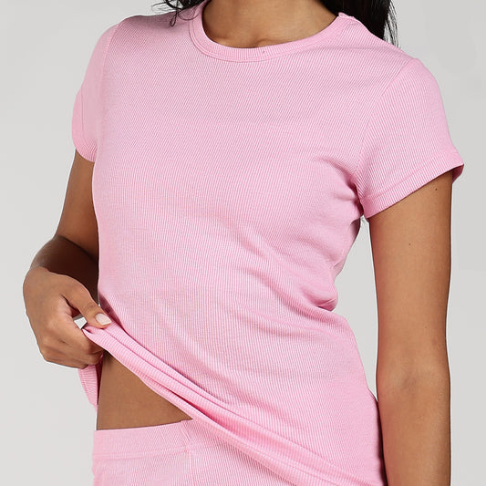 Women’s Ribbed Shorts Set Pink