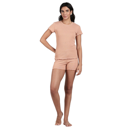 Women’s Pointelle Loungewear Short Set Stone