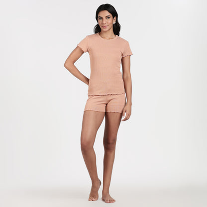 Women’s Pointelle Loungewear Short Set Stone
