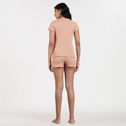 Women’s Pointelle Loungewear Short Set Stone