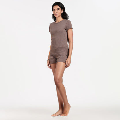 Women’s Ribbed Short Set Brown