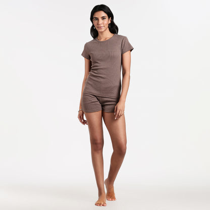 Women’s Ribbed Short Set Brown