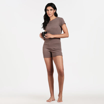 Women’s Ribbed Short Set Brown