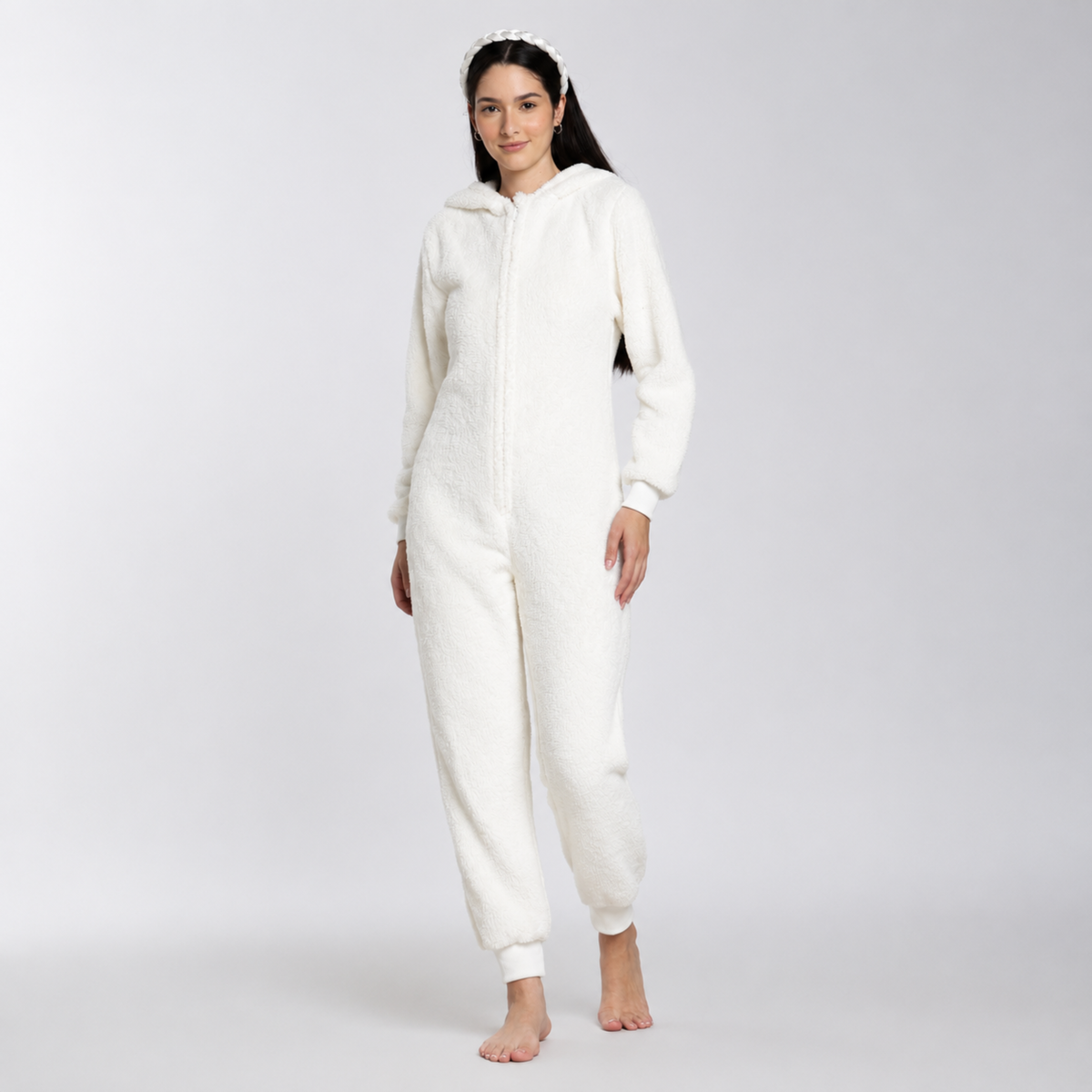 Women's Sherpa Fleece Onesie Cream
