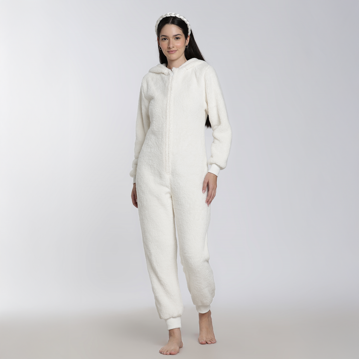 Women's Sherpa Fleece Onesie Cream