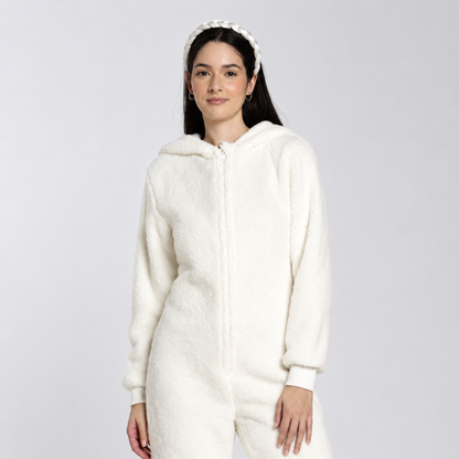 Women's Sherpa Fleece Onesie Cream