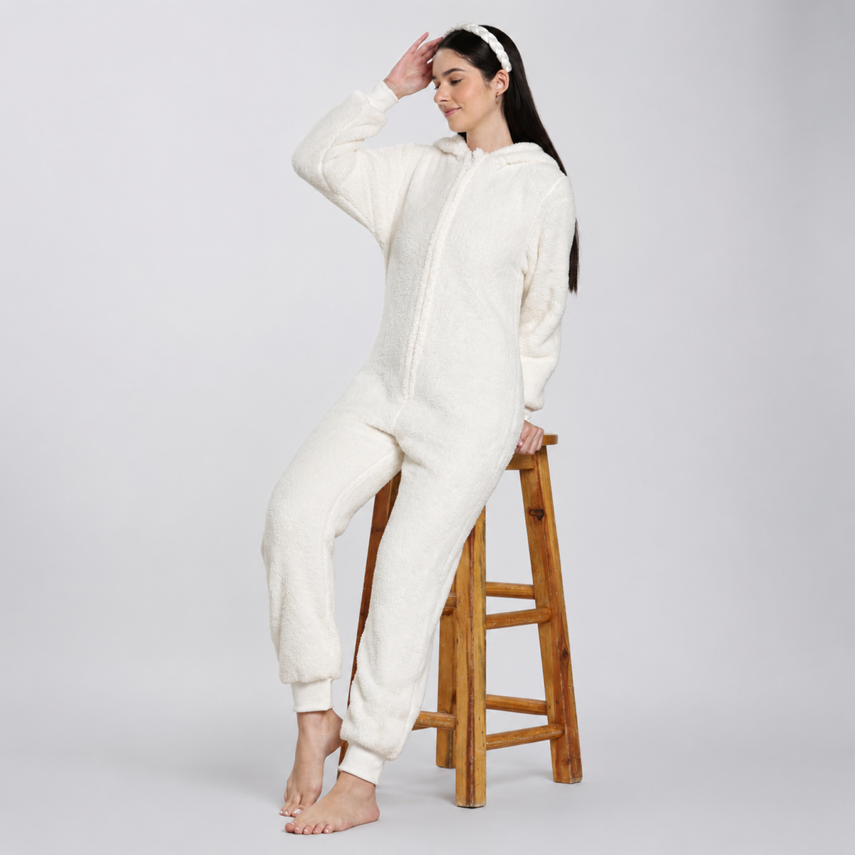 Women's Sherpa Fleece Onesie Cream