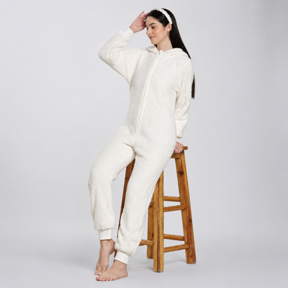 Women's Sherpa Fleece Onesie Cream
