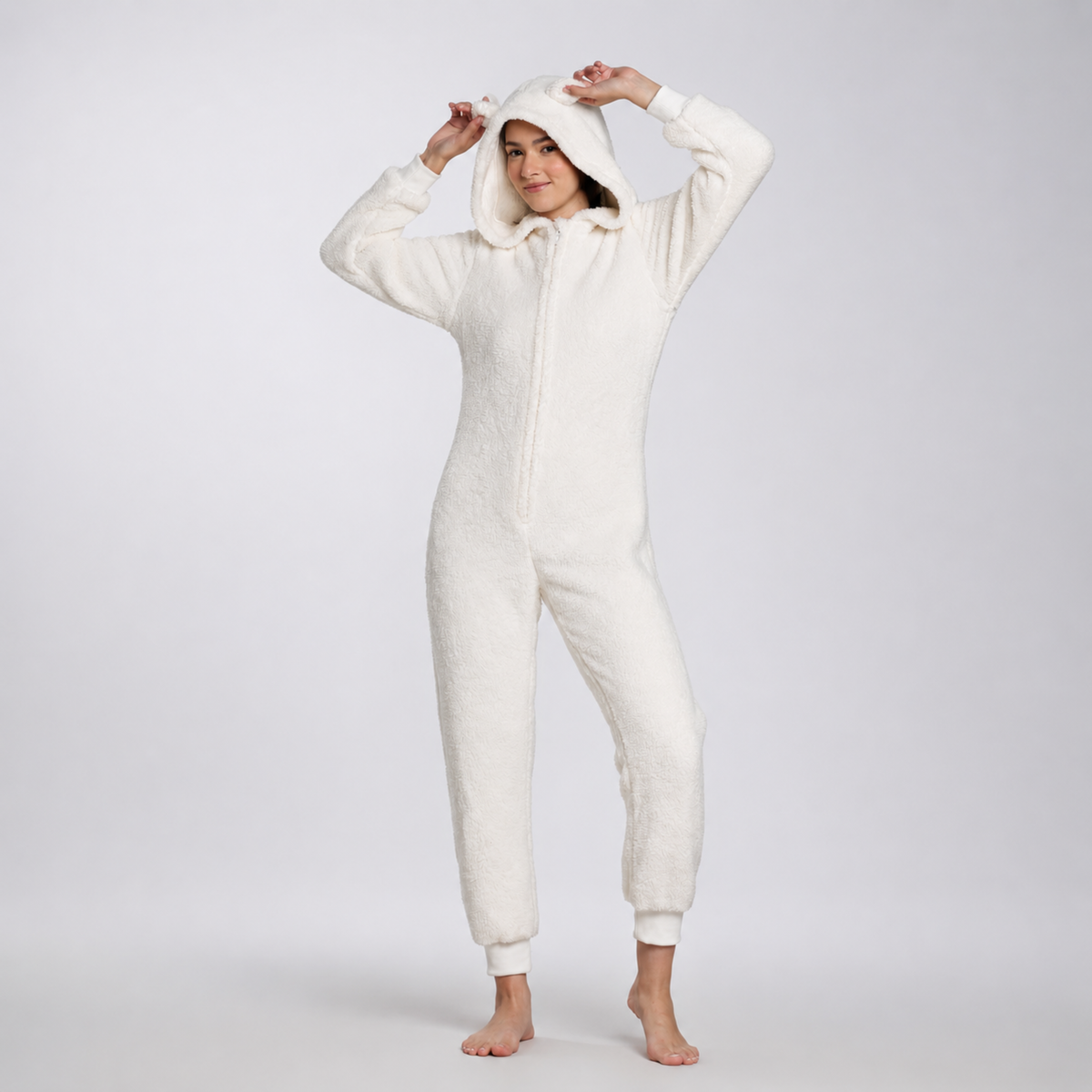 Women's Sherpa Fleece Onesie Cream