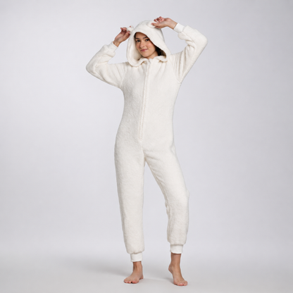 Women's Sherpa Fleece Onesie Cream