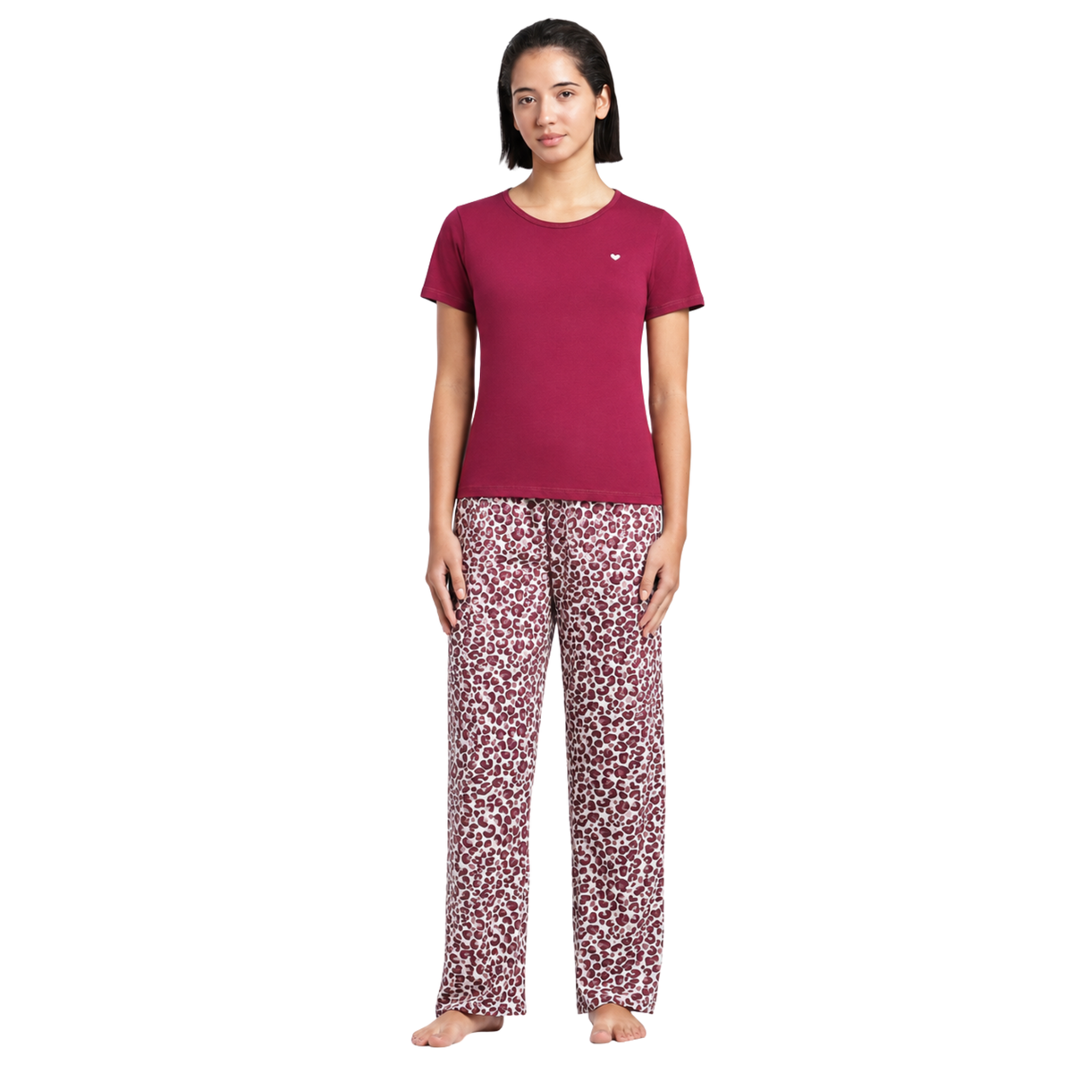 Women’s Folded Leopard Pyjama Set Burgundy