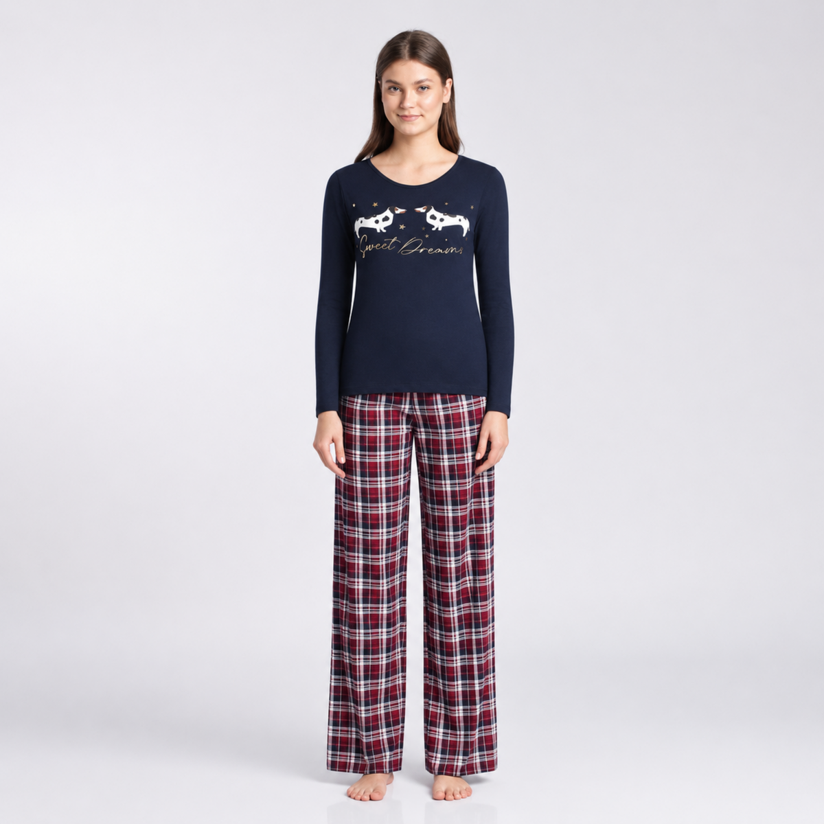 Women’s Novelty Tartan Pyjama Set Burgundy