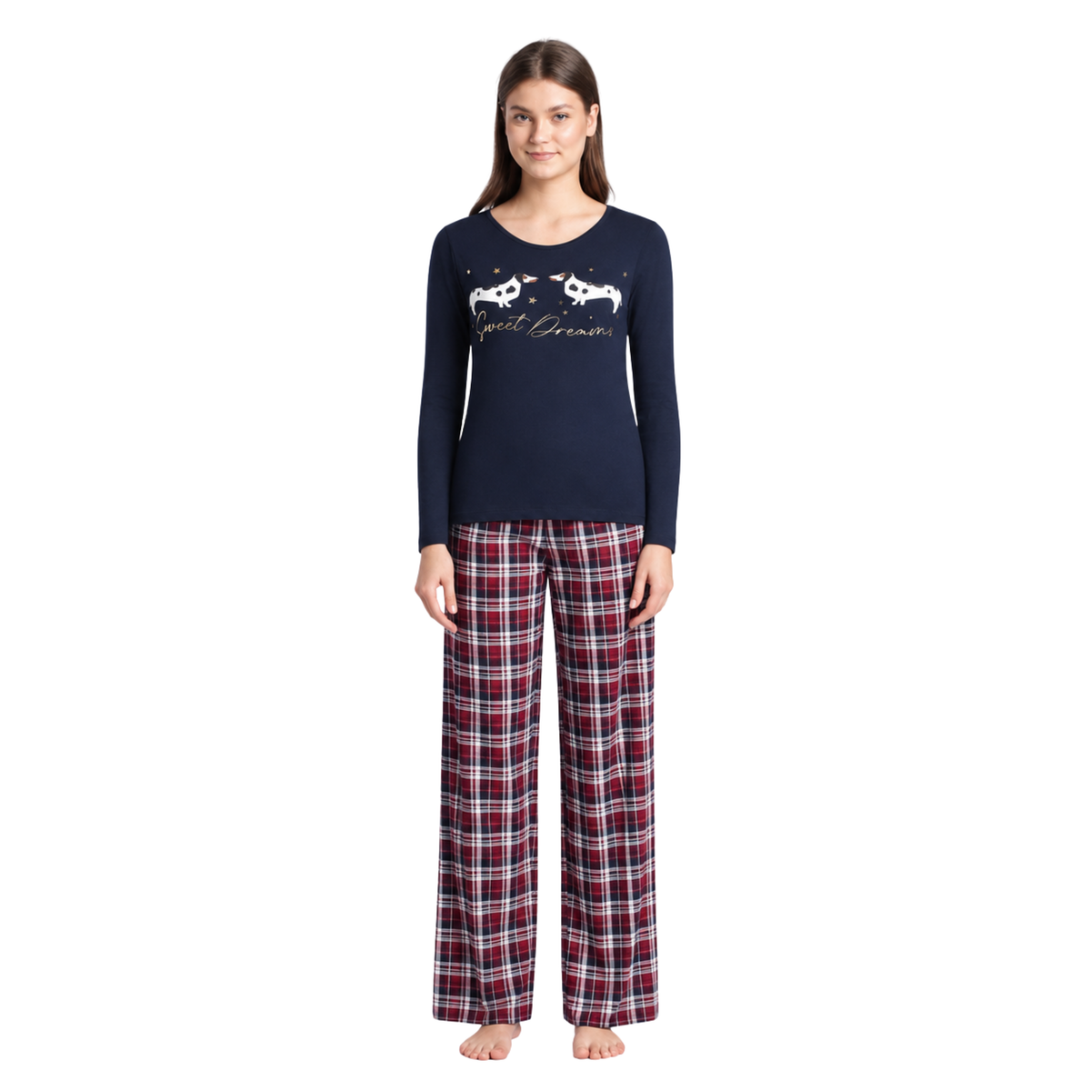 Women’s Novelty Tartan Pyjama Set Burgundy