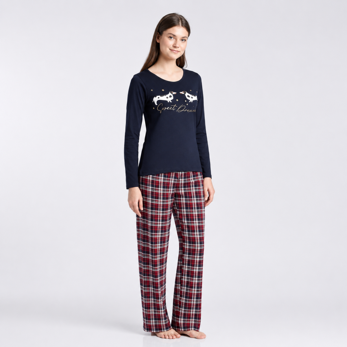 Women’s Novelty Tartan Pyjama Set Burgundy