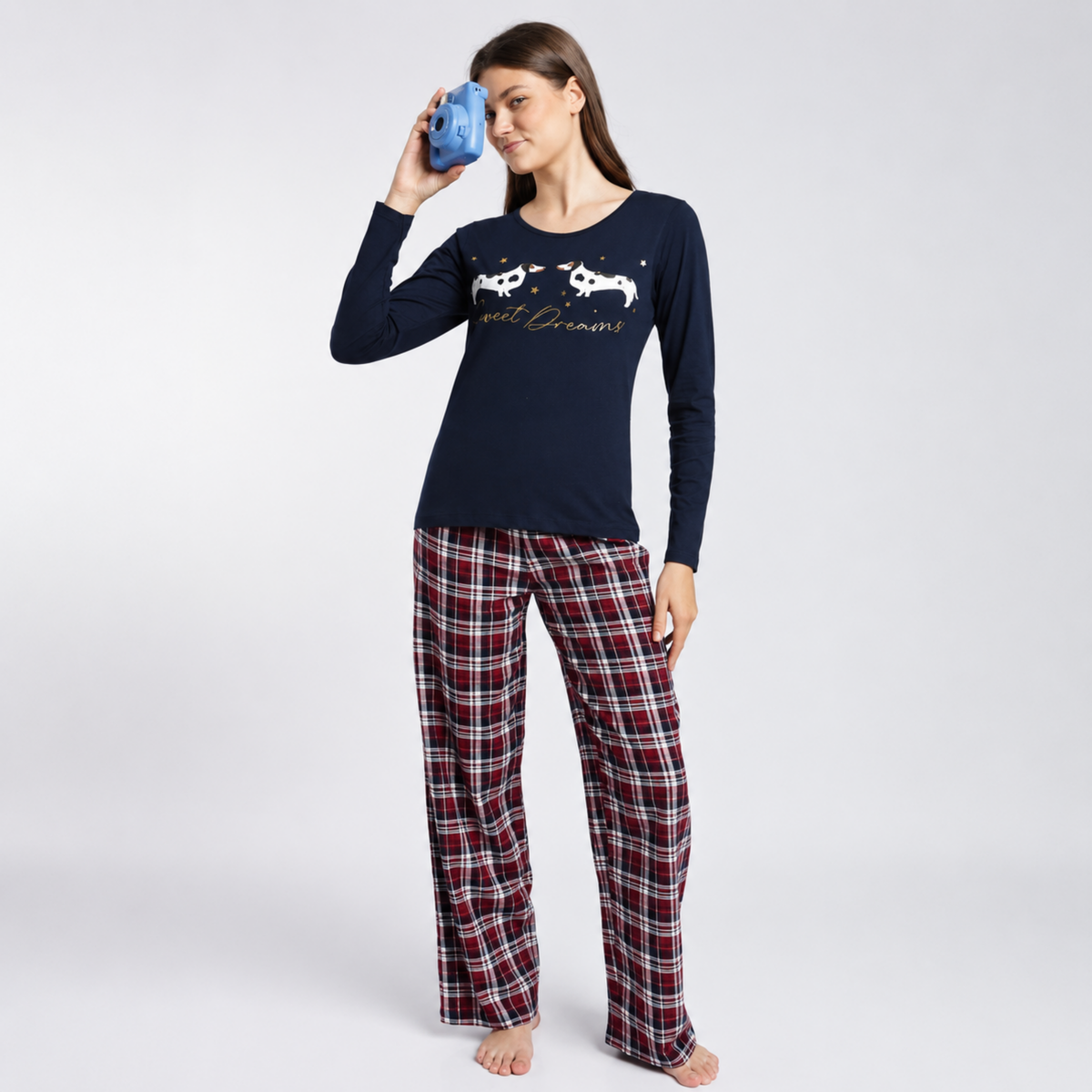 Women’s Novelty Tartan Pyjama Set Burgundy