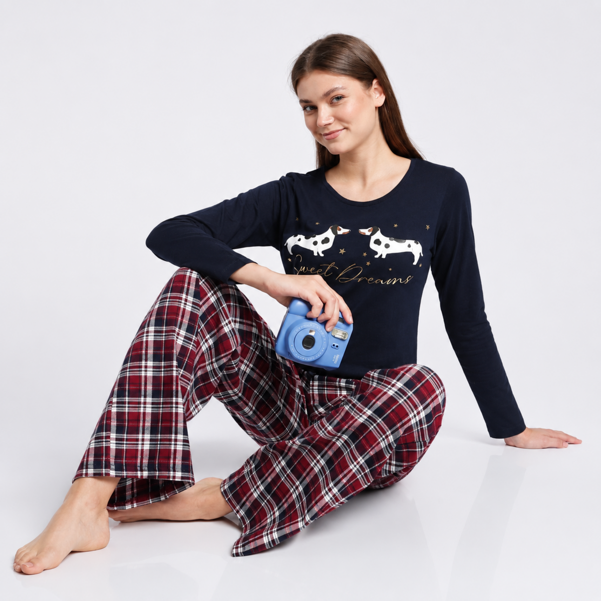 Women’s Novelty Tartan Pyjama Set Burgundy