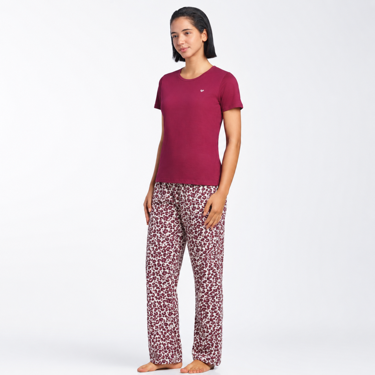 Women’s Folded Leopard Pyjama Set Burgundy