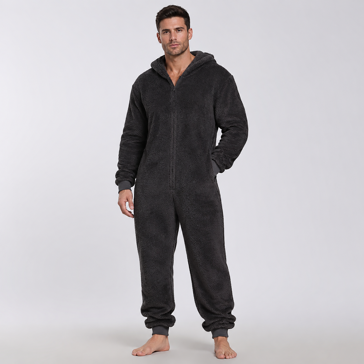 Men's Sherpa Fleece Onesie Charcoal