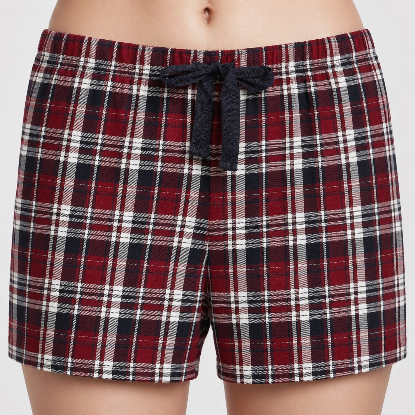 Women’s Cotton Tarten Shorts Set Red