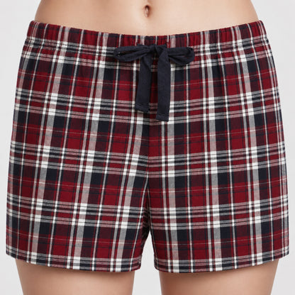 Women’s Cotton Tarten Shorts Set Red